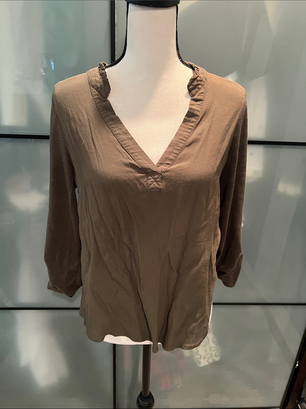 Anthropologie Olive-Brown V-Neck Blouse
